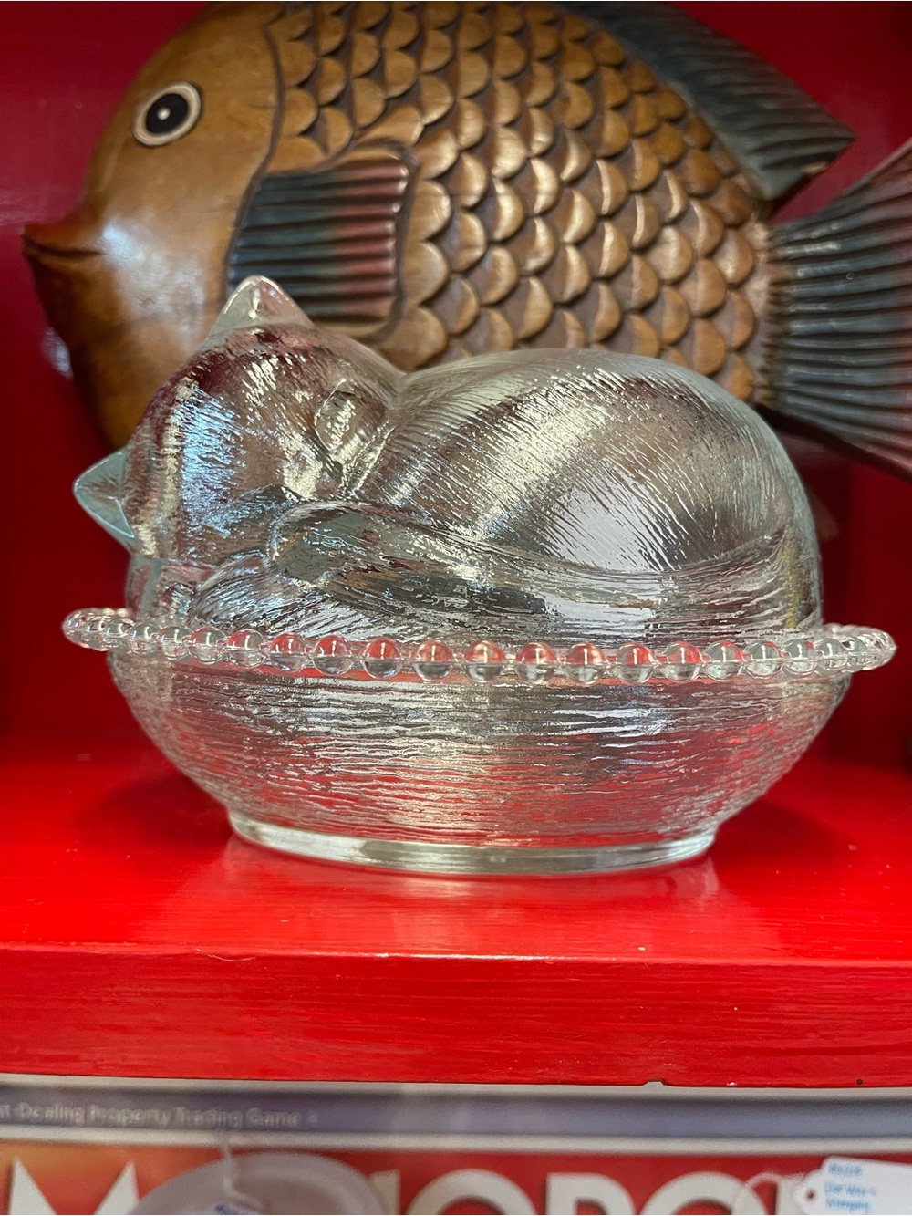 Indiana Glass Clear Sleeping Cat Trinket Dish